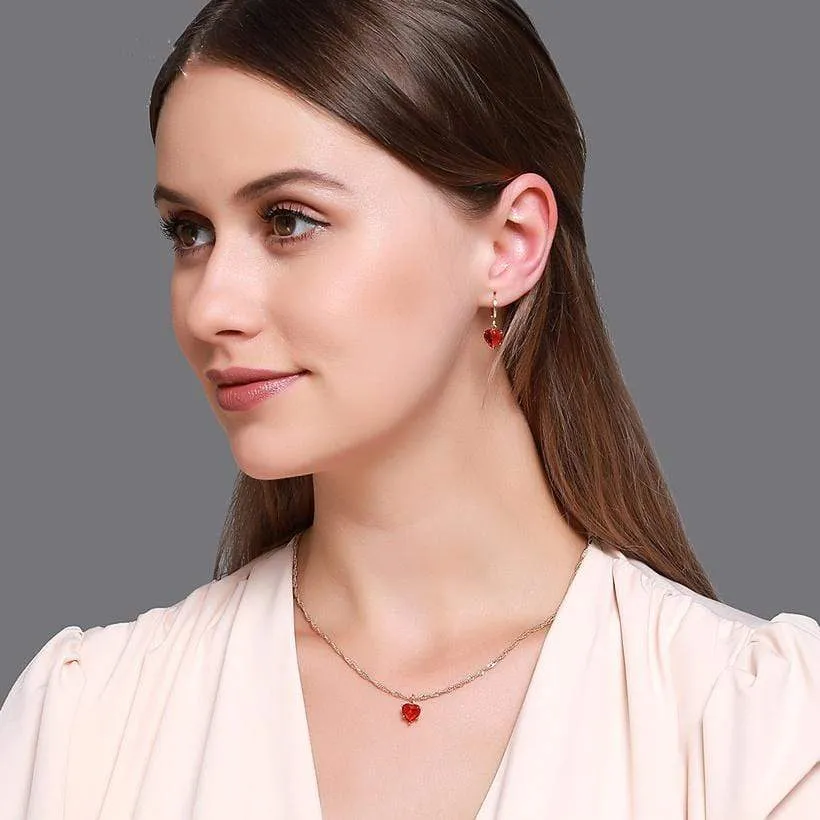 Hot Sale - Romantic Elegant Red Love Necklace with Earrings. Crystal Zircon Necklace Set