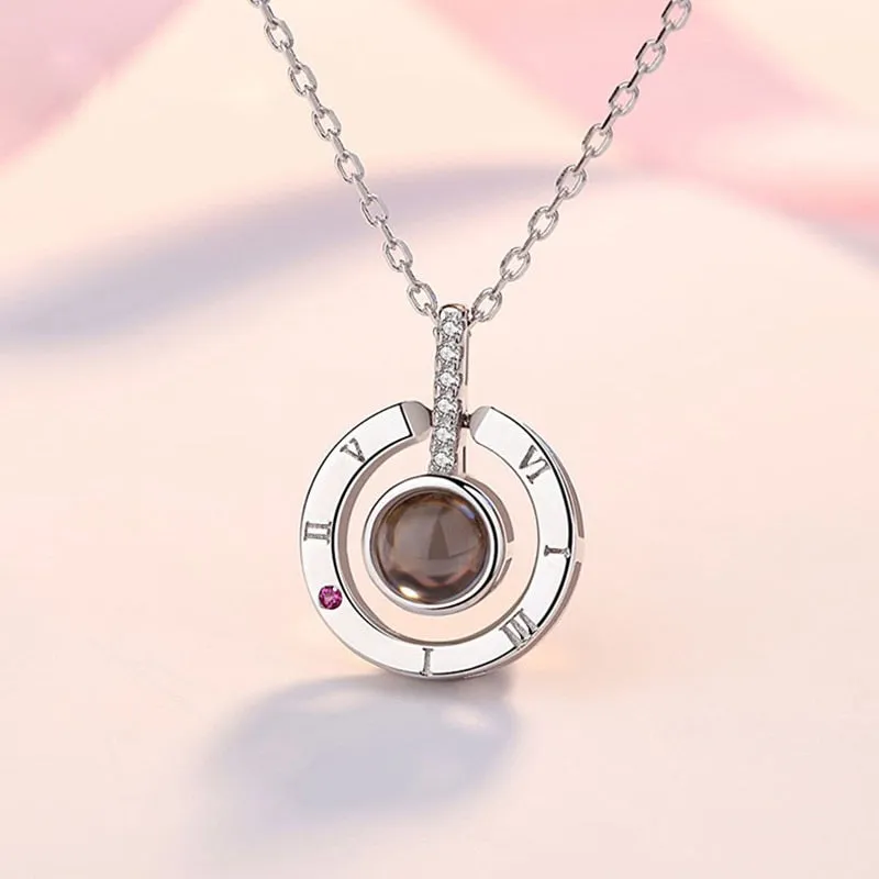 Huitan Hot Sale Round/Heart Pendant Necklace for Women with Unique Projection Function 100 Language &quot;I LOVE YOU&quot; Love Necklaces