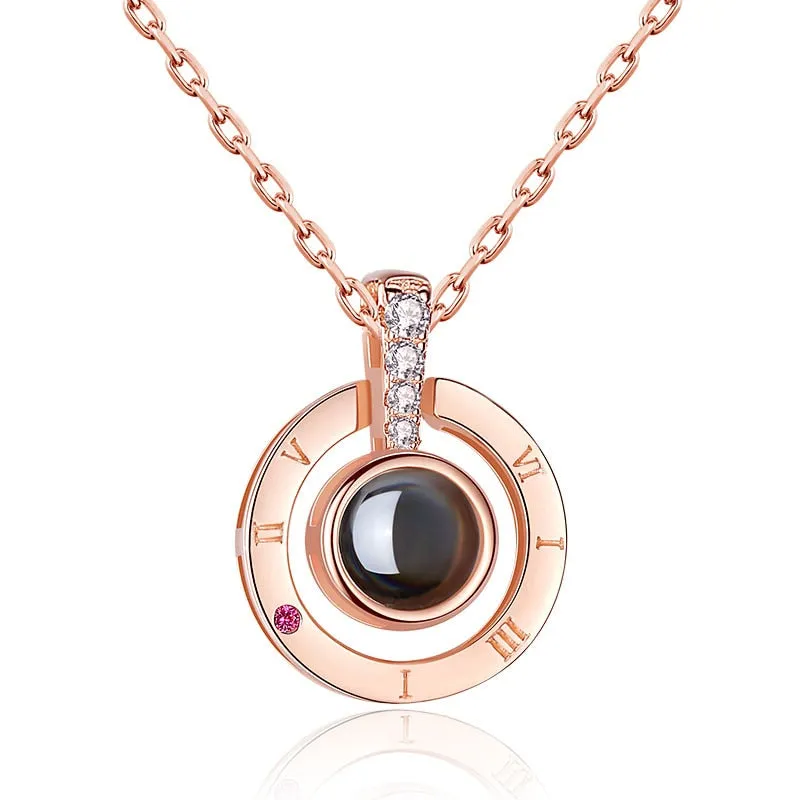 Huitan Hot Sale Round/Heart Pendant Necklace for Women with Unique Projection Function 100 Language &quot;I LOVE YOU&quot; Love Necklaces