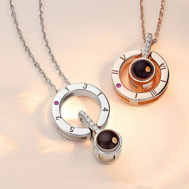 Huitan Hot Sale Round/Heart Pendant Necklace for Women with Unique Projection Function 100 Language &quot;I LOVE YOU&quot; Love Necklaces