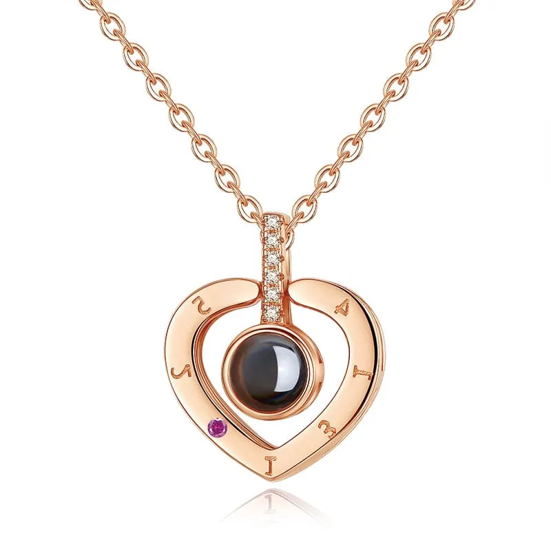Huitan Hot Sale Round/Heart Pendant Necklace for Women with Unique Projection Function 100 Language &quot;I LOVE YOU&quot; Love Necklaces