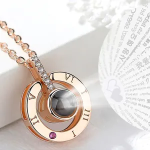 Huitan Hot Sale Round/Heart Pendant Necklace for Women with Unique Projection Function 100 Language &quot;I LOVE YOU&quot; Love Necklaces