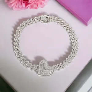 Iced Baguette Big Heart Miami Cuban Link Necklace