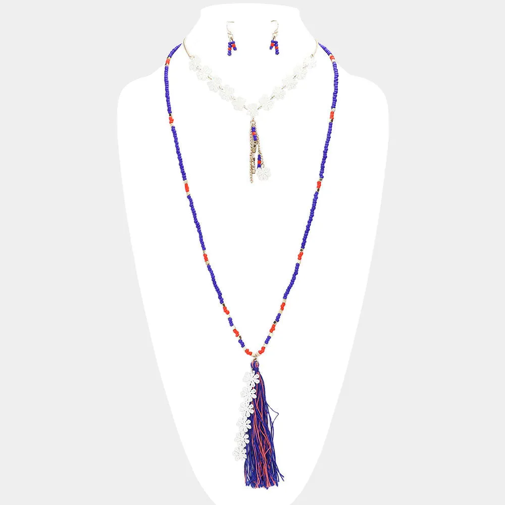 iLLASPARKZ Double layer flower tassel drop beaded long necklace