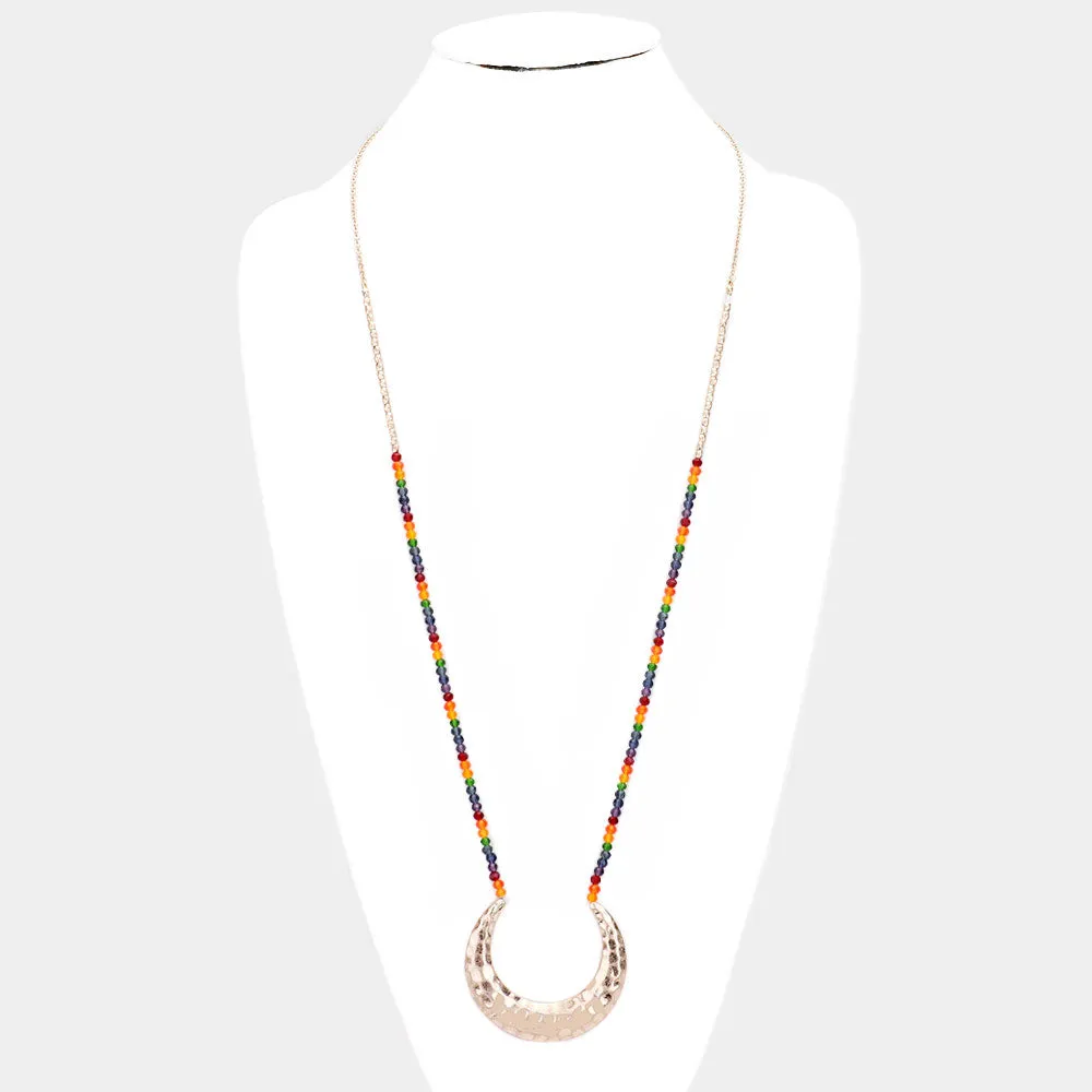 iLLASPARKZ Hammered Metal Moon Pendant Bead Long Necklace
