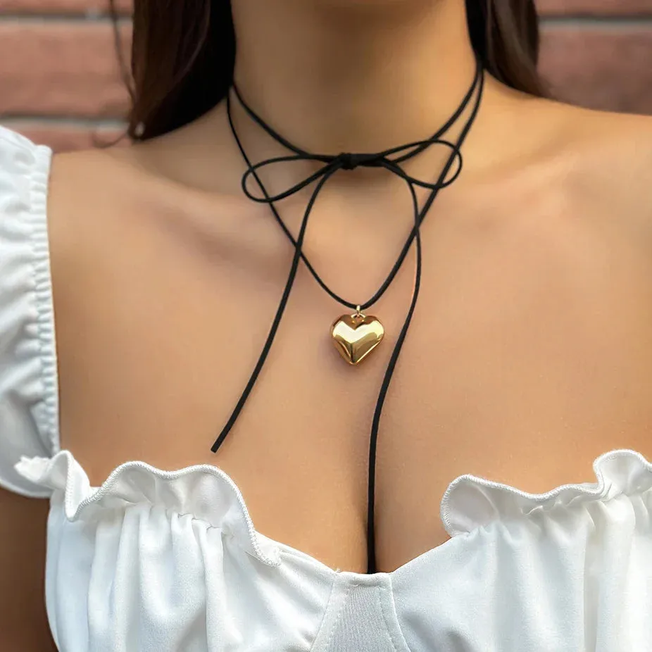 Ingemark Love Heart Necklace Bridal Knotted Bowknot Y2K Necklace
