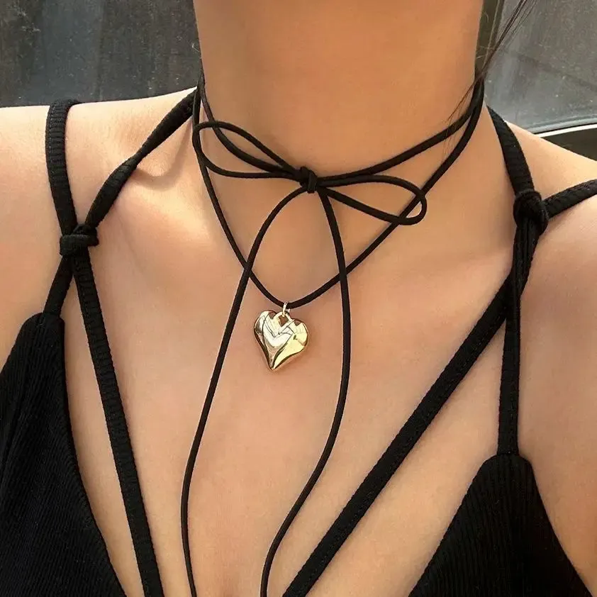 Ingemark Love Heart Necklace Bridal Knotted Bowknot Y2K Necklace