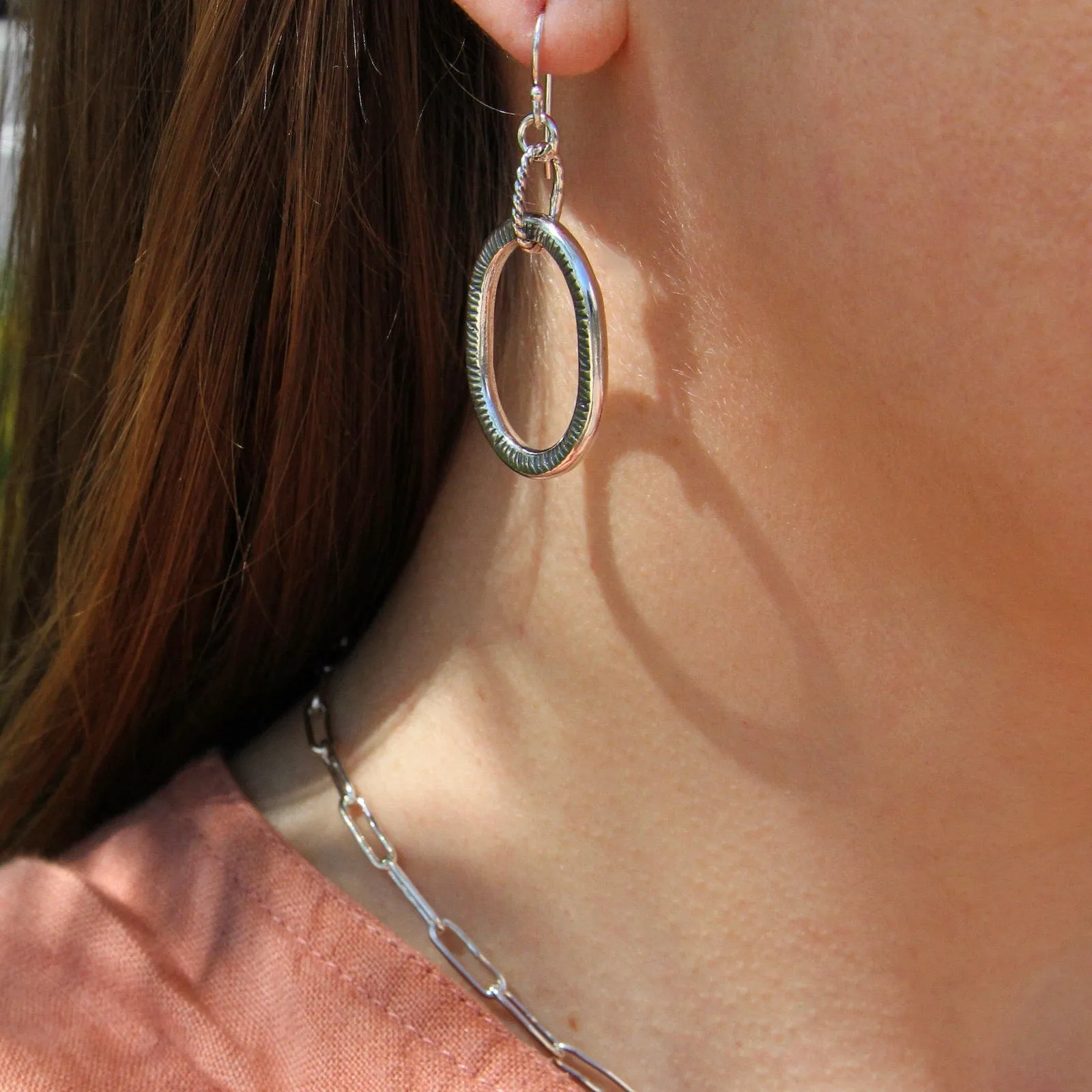 Large Textured Oval Hoop Earrings