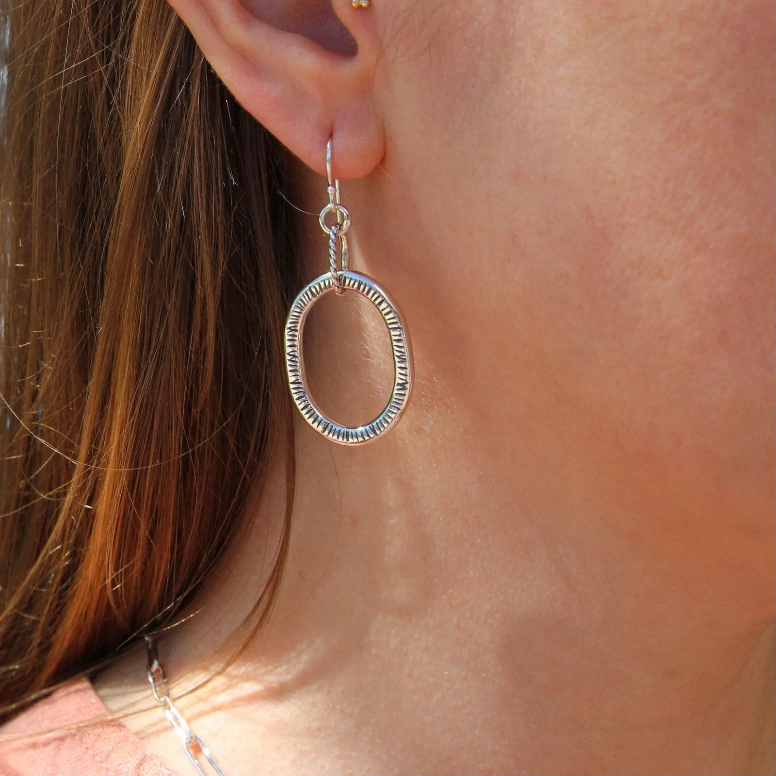 Large Textured Oval Hoop Earrings