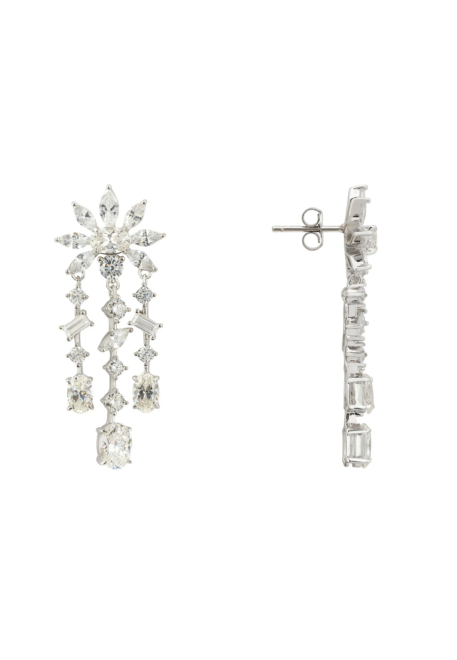 Margarita Daisy Flower Moissanite Chandelier Earrings Silver