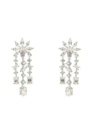 Margarita Daisy Flower Moissanite Chandelier Earrings Silver