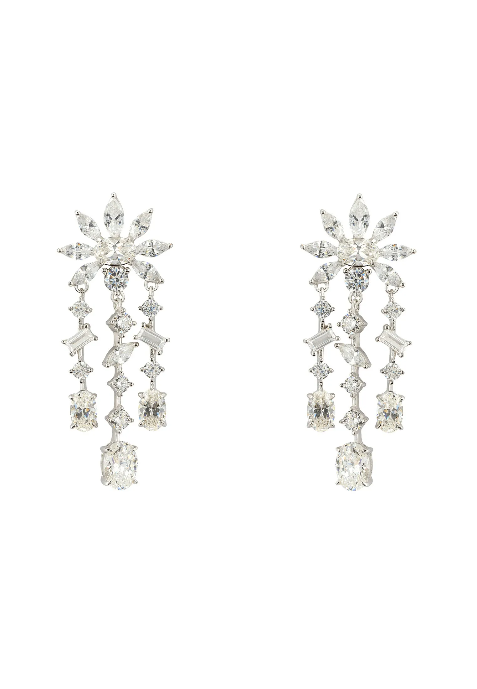 Margarita Daisy Flower Moissanite Chandelier Earrings Silver