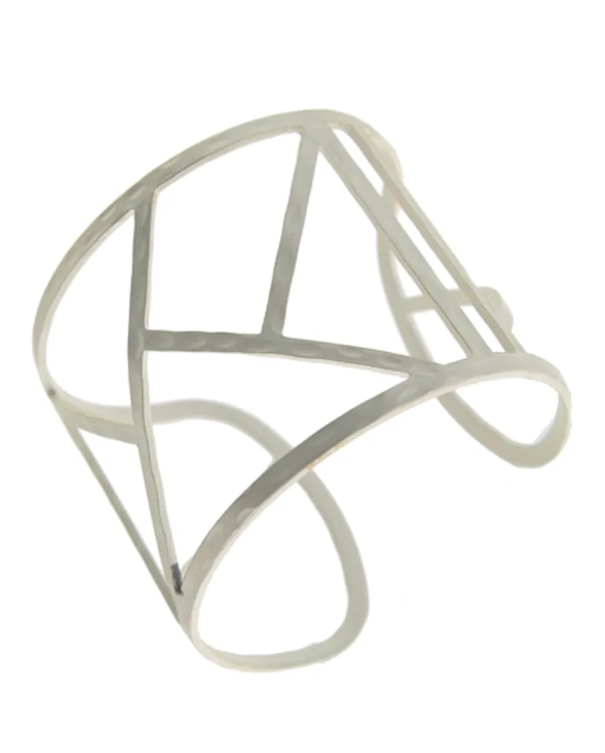 Matte Silver Tone Latticework Cuff Bracelet