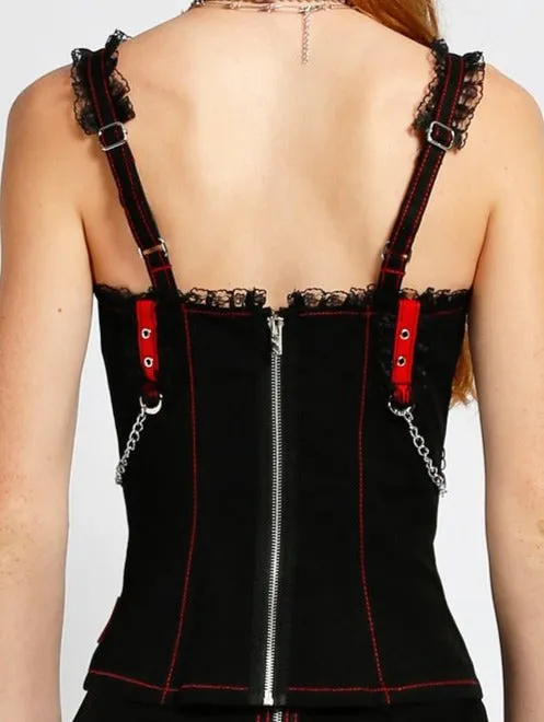 Midnight Bondage Chain Corset Style Top w/ Red Details