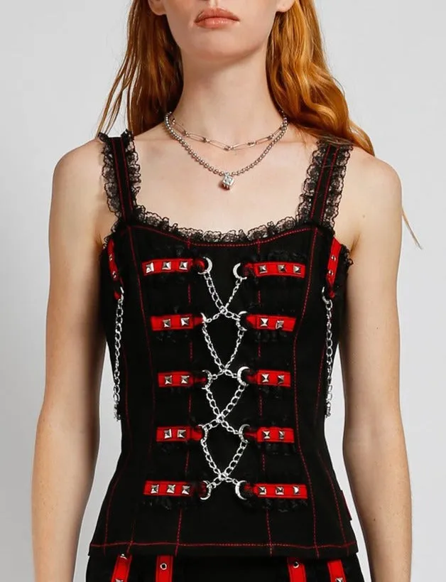 Midnight Bondage Chain Corset Style Top w/ Red Details
