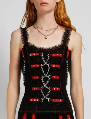 Midnight Bondage Chain Corset Style Top w/ Red Details