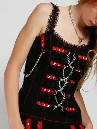 Midnight Bondage Chain Corset Style Top w/ Red Details