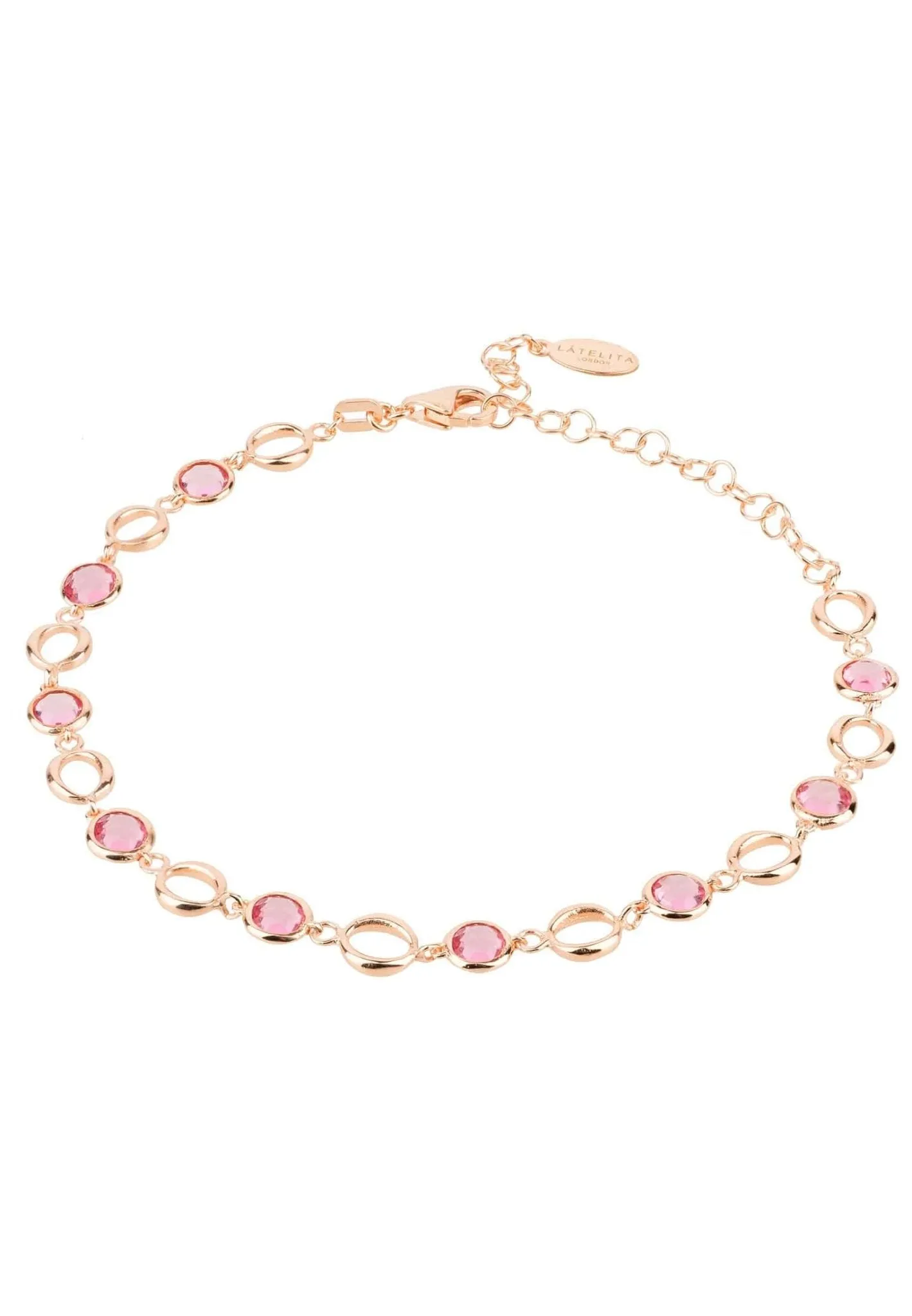 Milan Link Gemstone Bracelet Rose Gold Pink Tourmaline