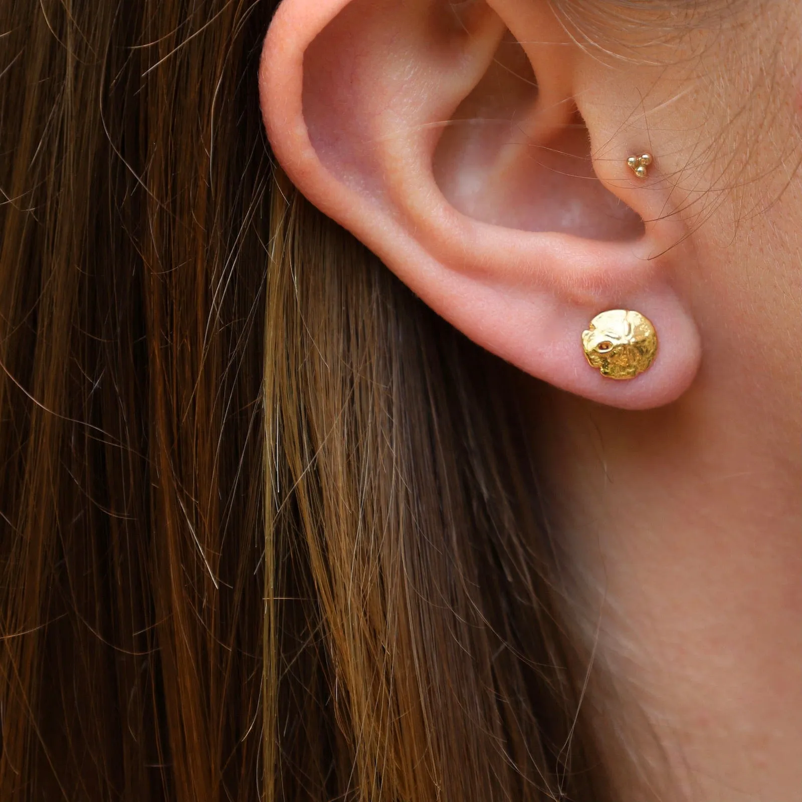 Mini Sand Dollar Posts In 18K Gold Vermeil