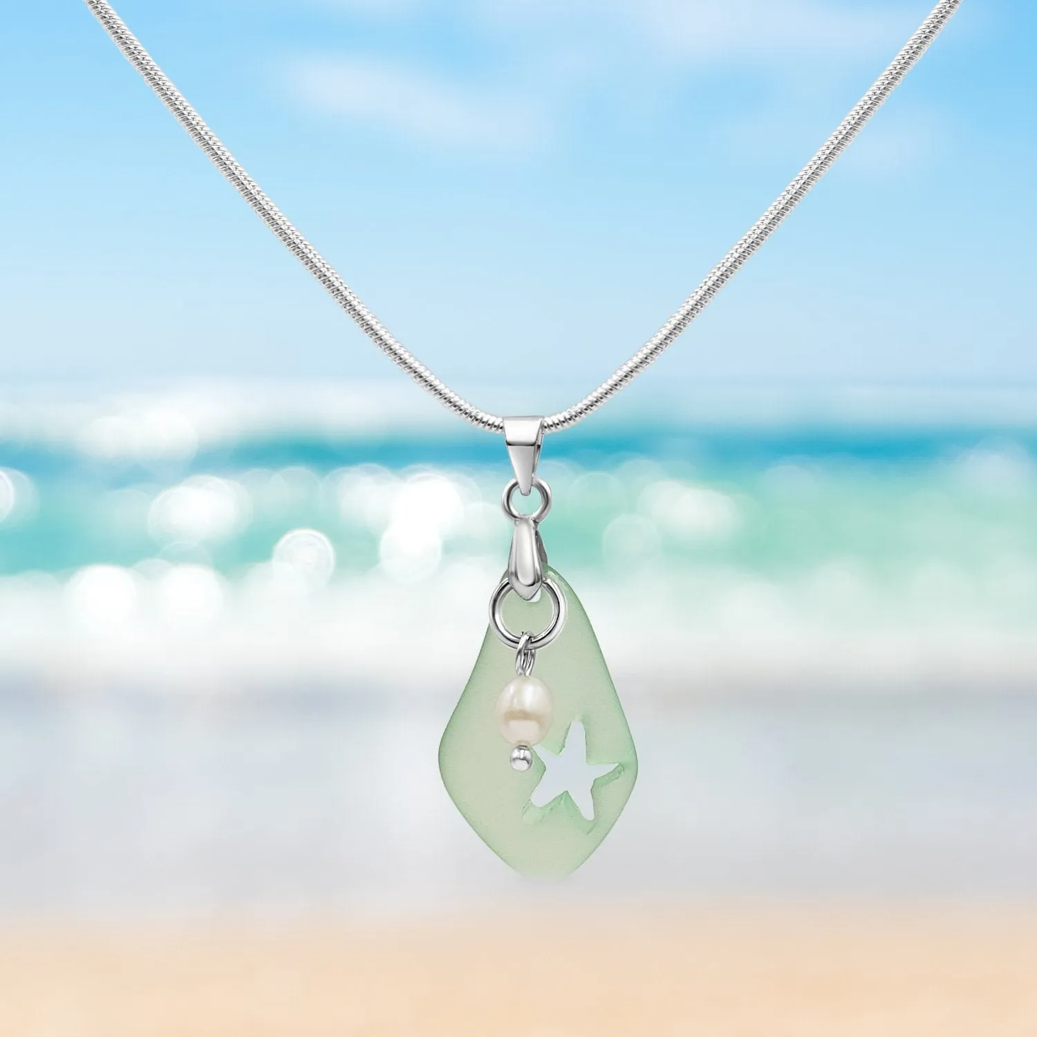 Mint Green Sea Glass and Freshwater Pearl Necklace