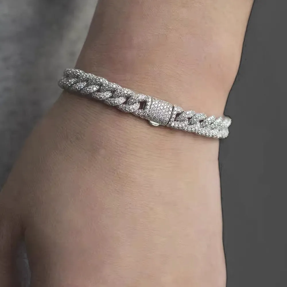 Moissanite 2 Row Cuban Link Iced Out Bracelet 9MM .925 Sterling Silver