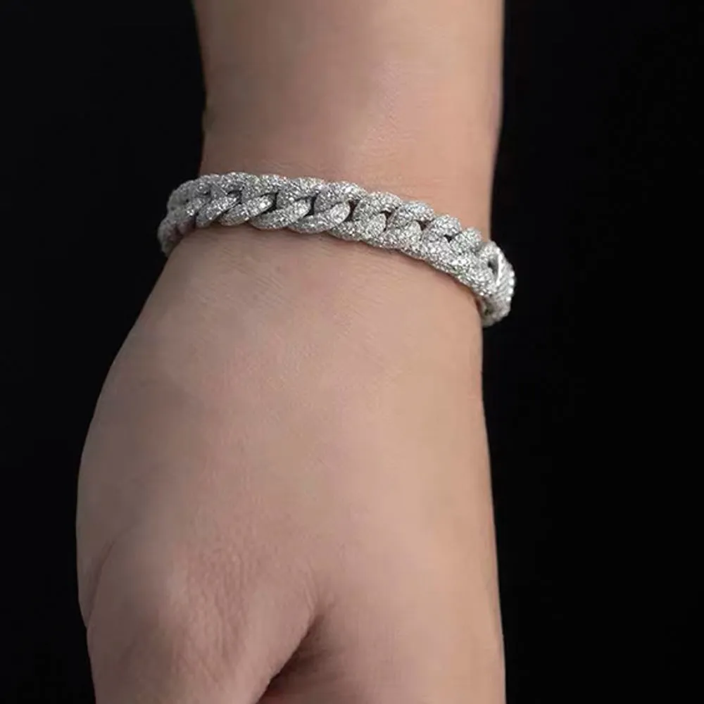 Moissanite 2 Row Cuban Link Iced Out Bracelet 9MM .925 Sterling Silver