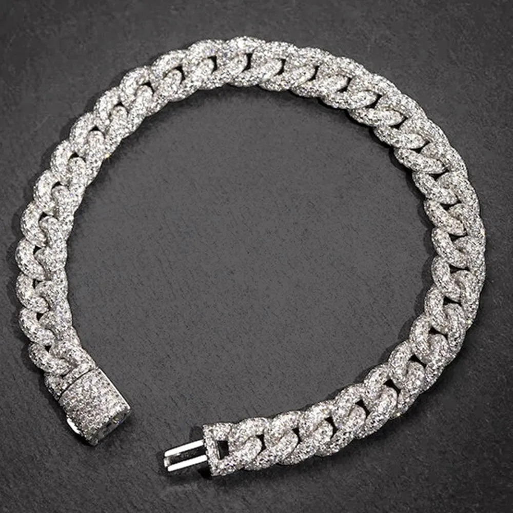 Moissanite 2 Row Cuban Link Iced Out Bracelet 9MM .925 Sterling Silver