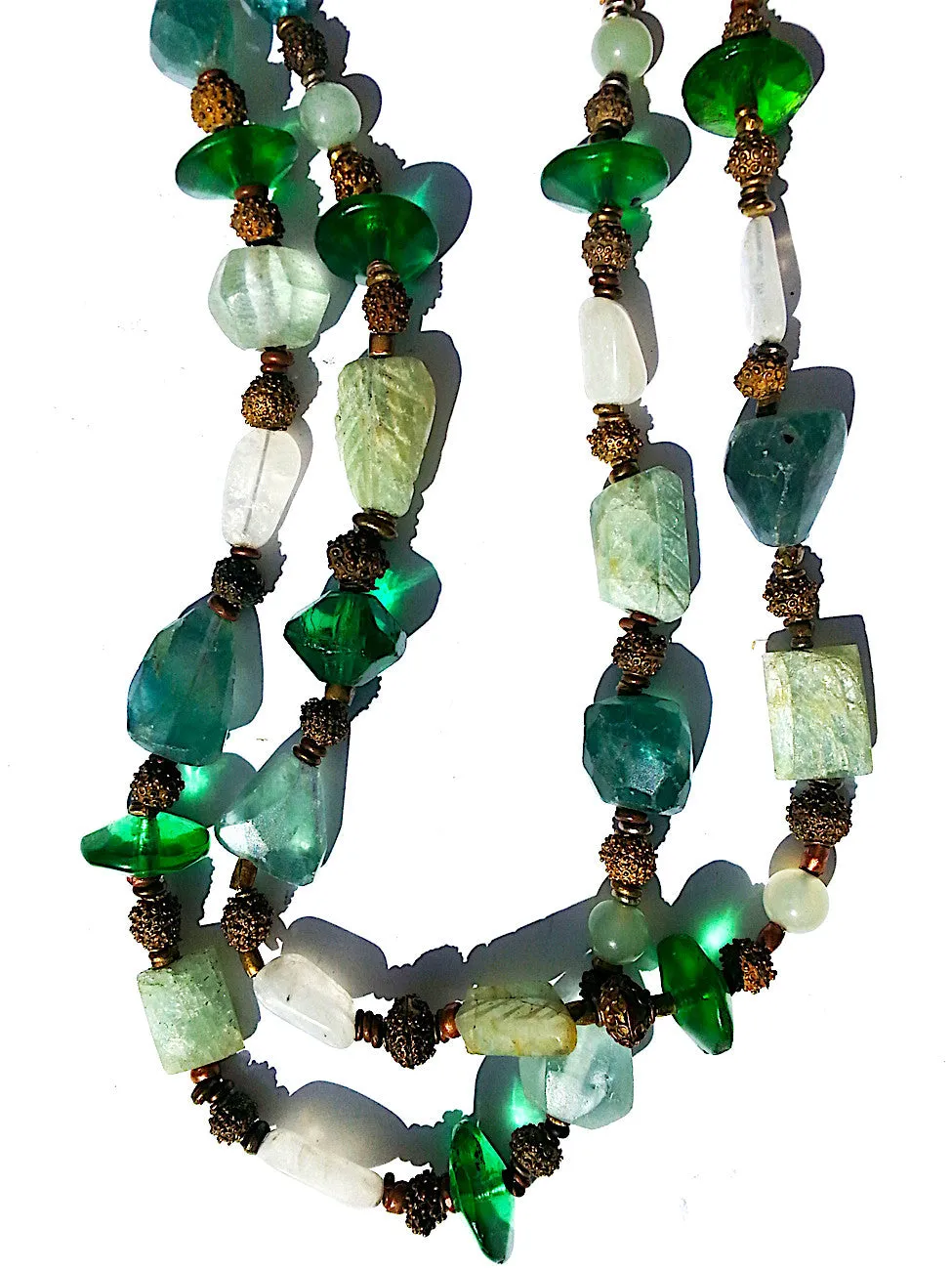 Necklace Aquamarine Moonstone Glass Mix