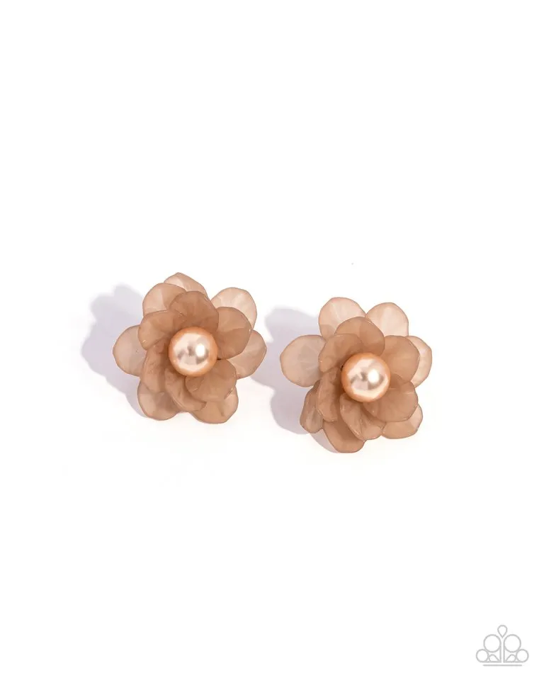 Paparazzi Earring ~ Blooming Backdrop - Brown