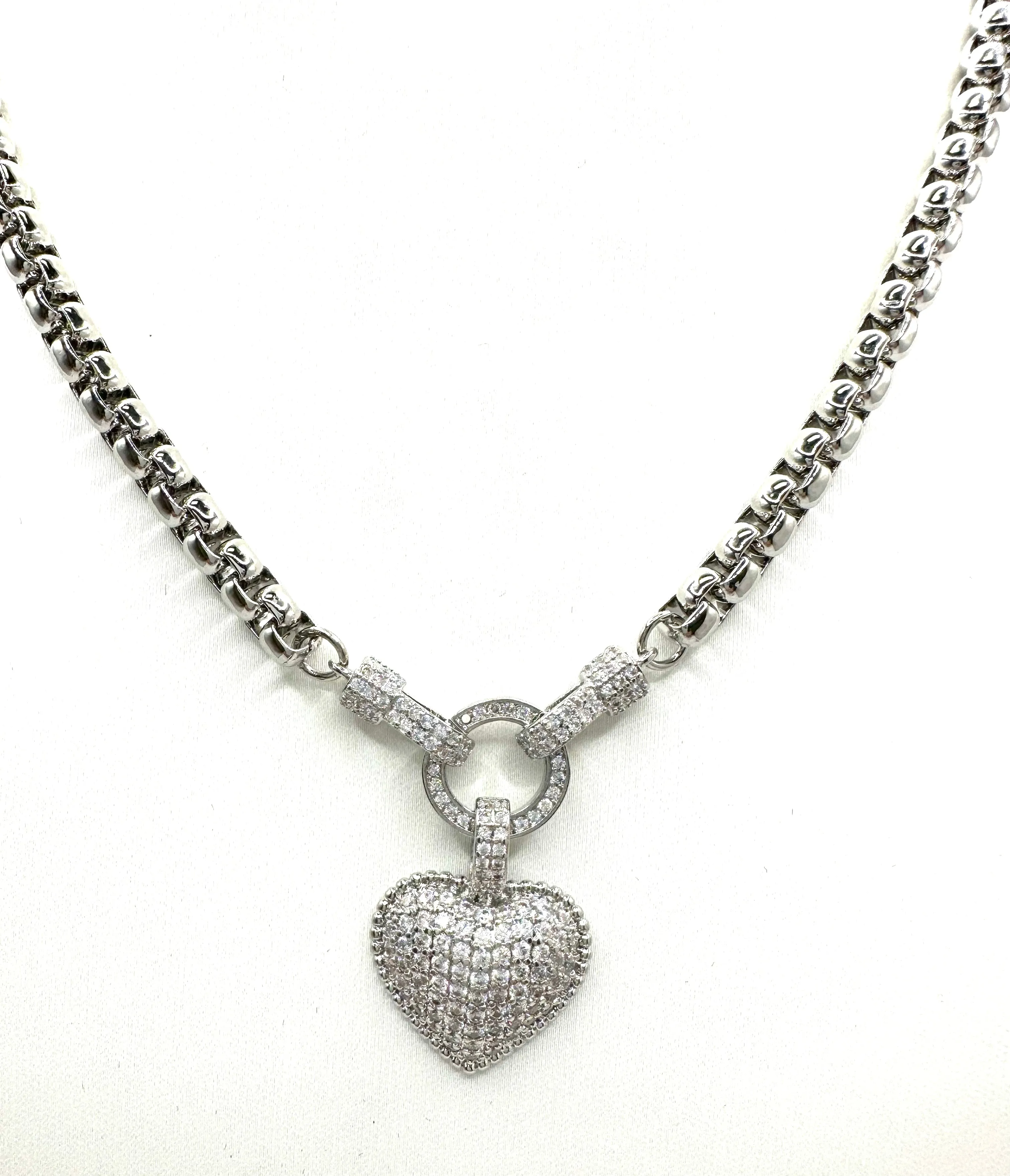 Pave Heart Link Necklace