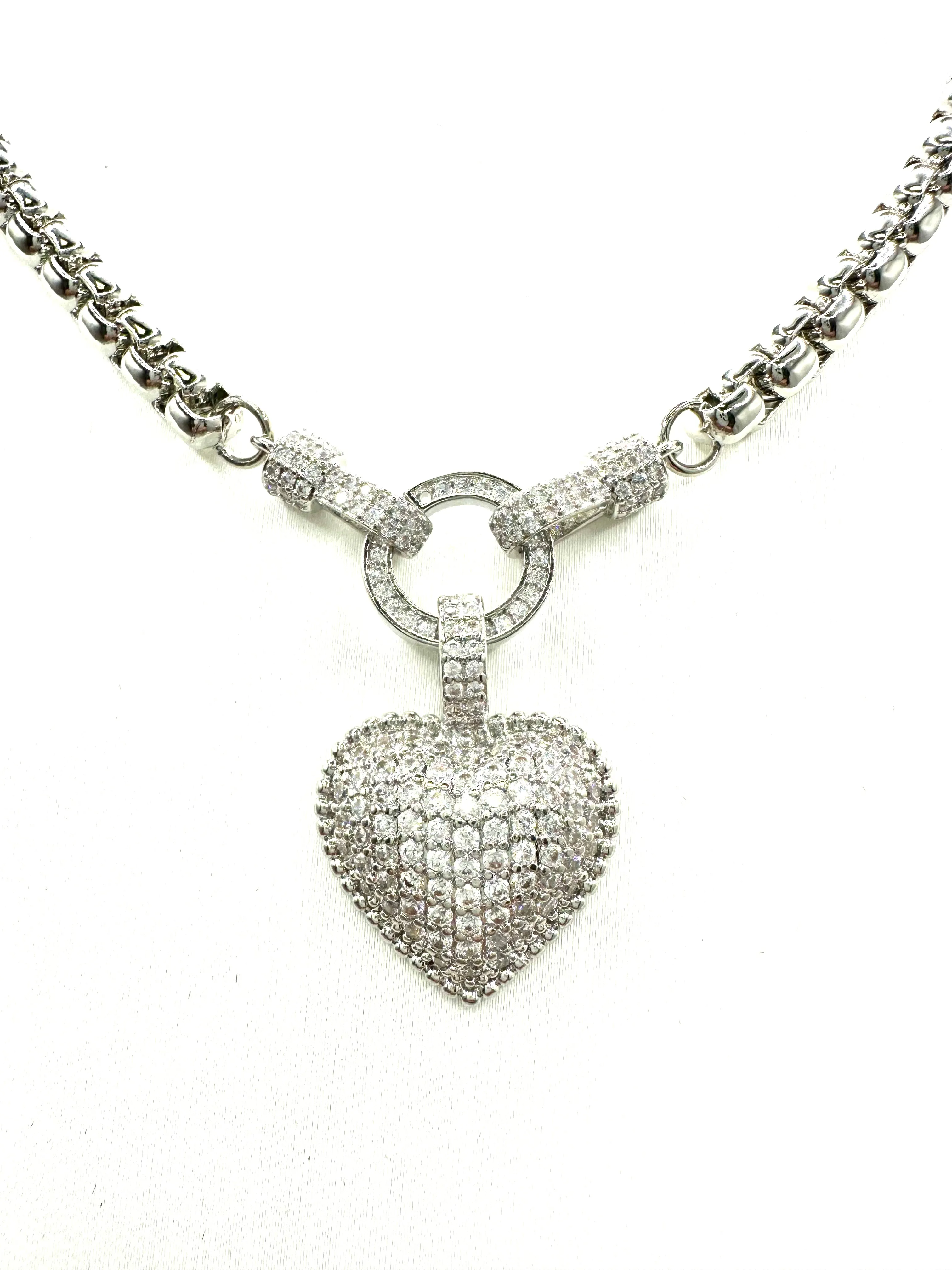 Pave Heart Link Necklace
