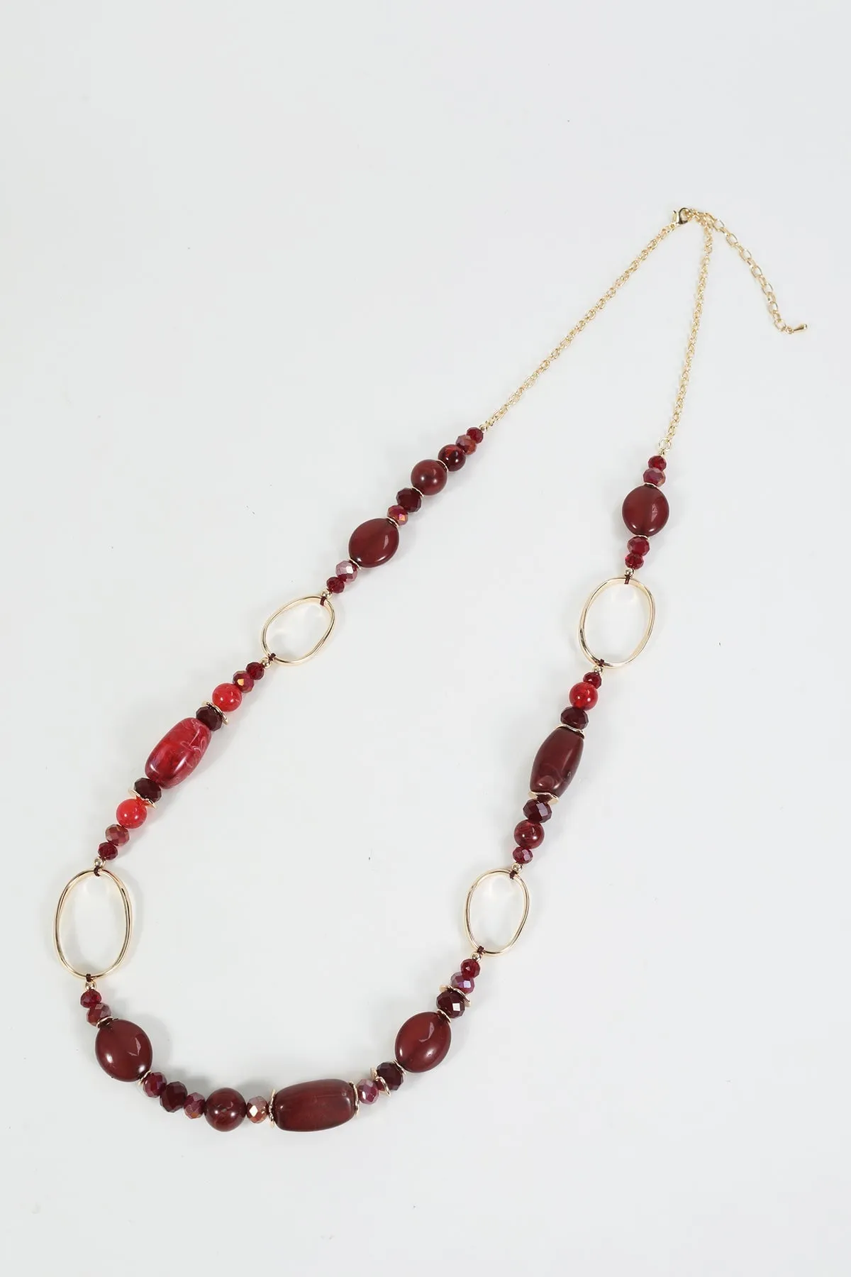 Red Bead & Circle Detail Long Necklace