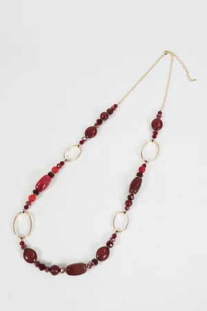Red Bead & Circle Detail Long Necklace