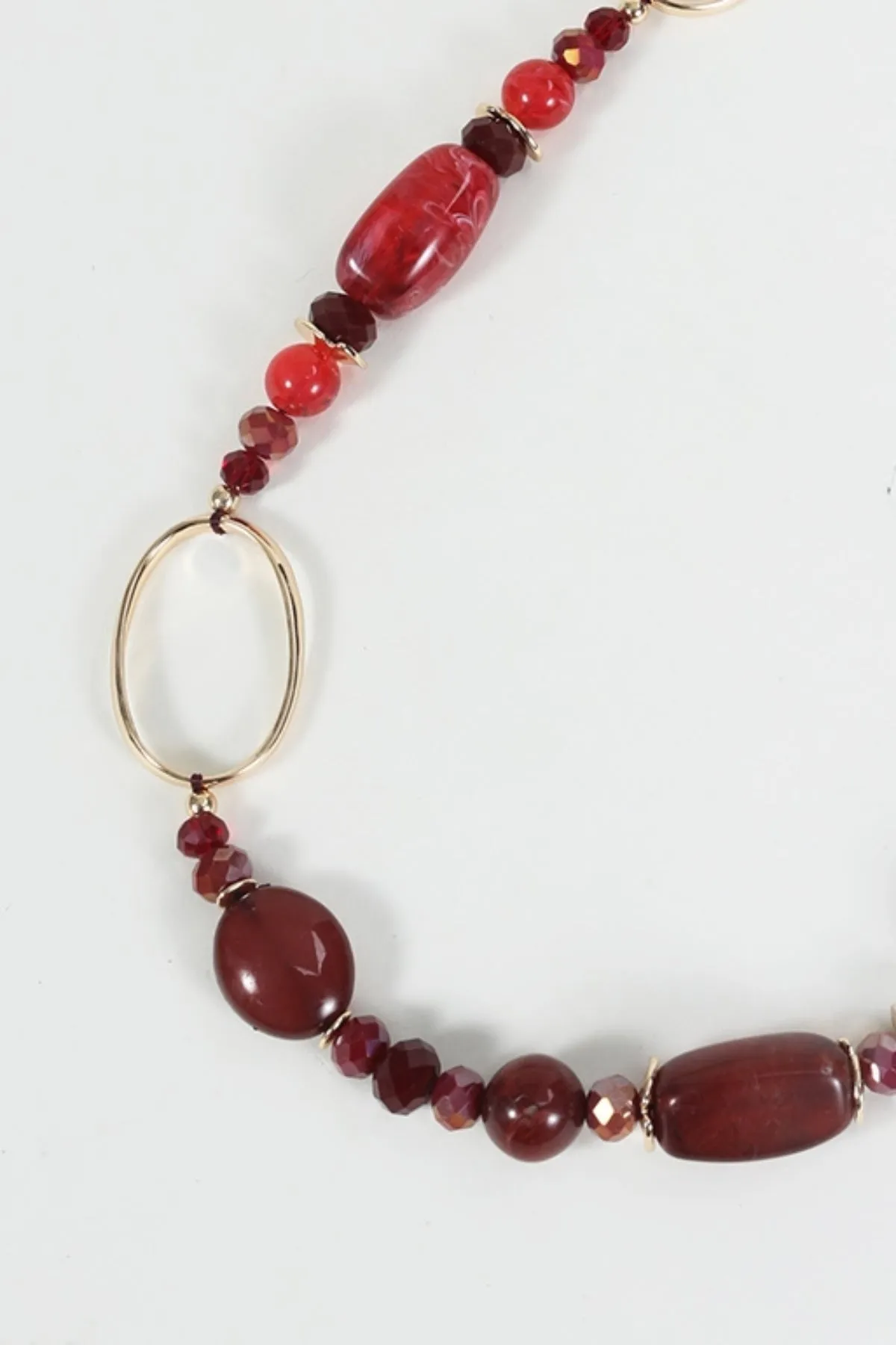Red Bead & Circle Detail Long Necklace