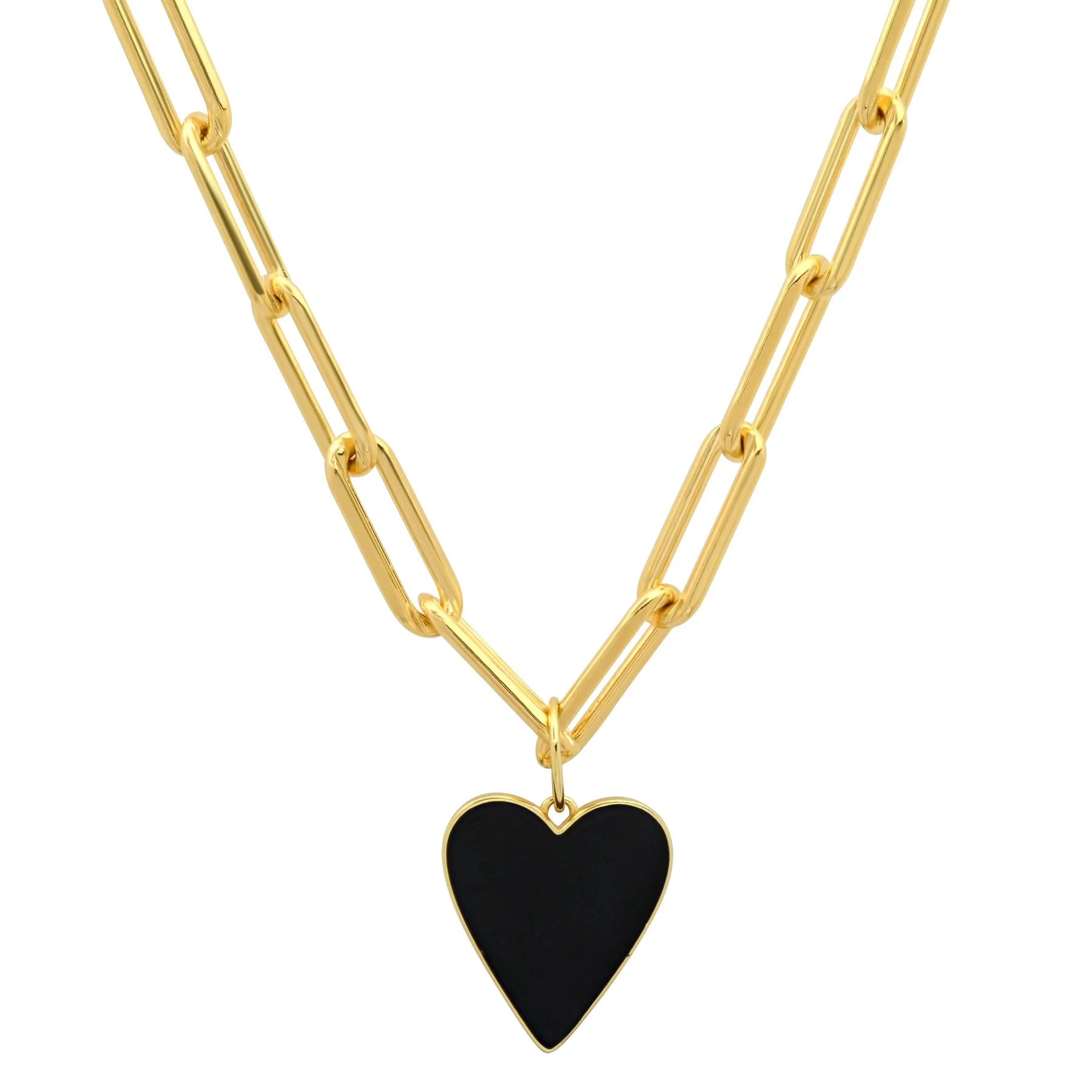 REVERSIBLE B & W HEART PAPERCLIP CHAIN GOLD