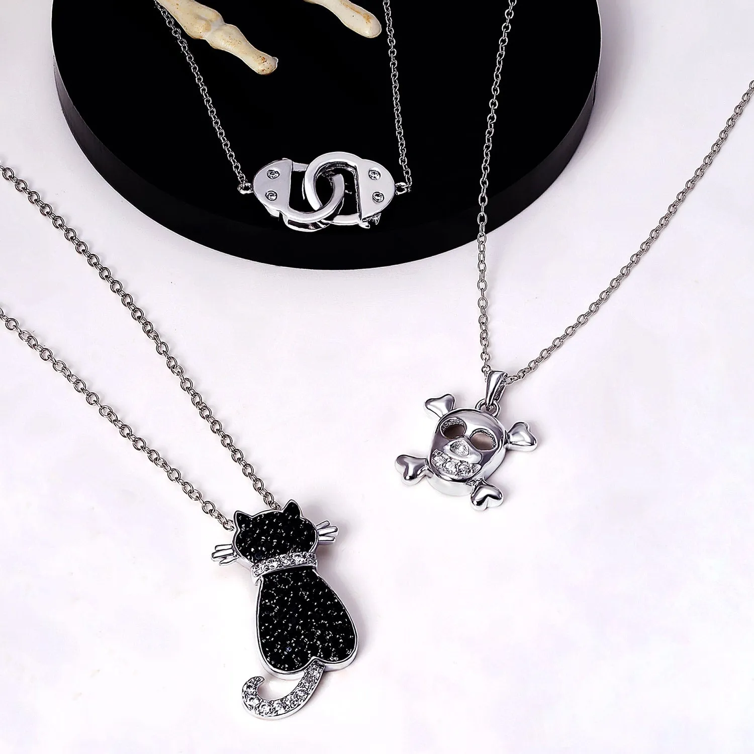 Romantic Delicate CZ Accent Handcuff Pendant Necklace in Sterling Silver