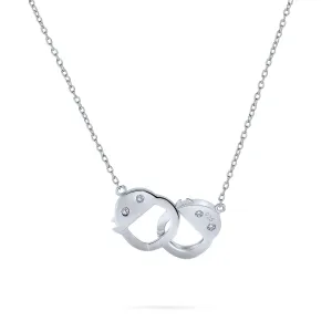 Romantic Delicate CZ Accent Handcuff Pendant Necklace in Sterling Silver