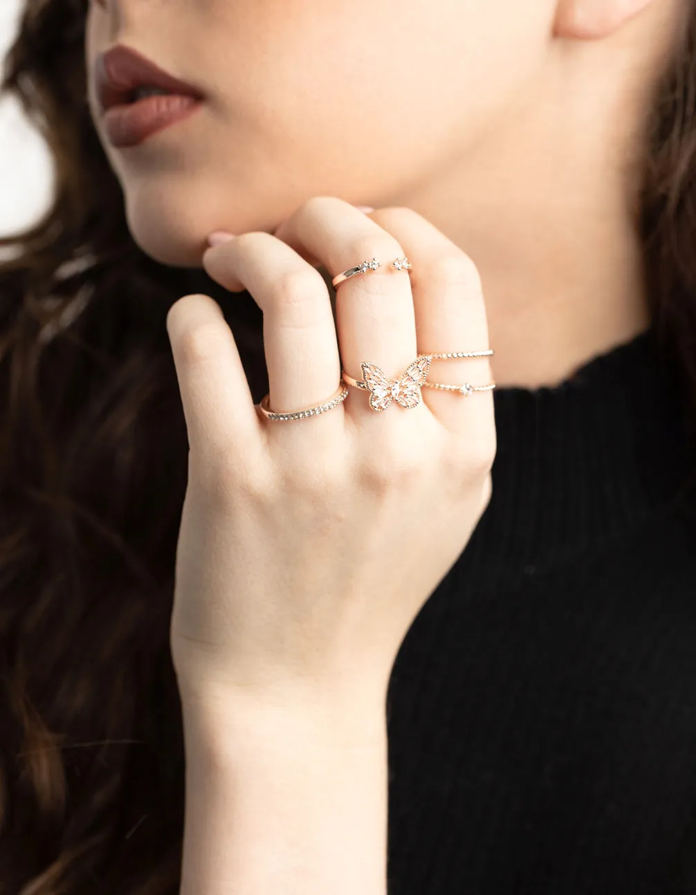 Rose Gold Filigree Butterfly Ring 5-Pack