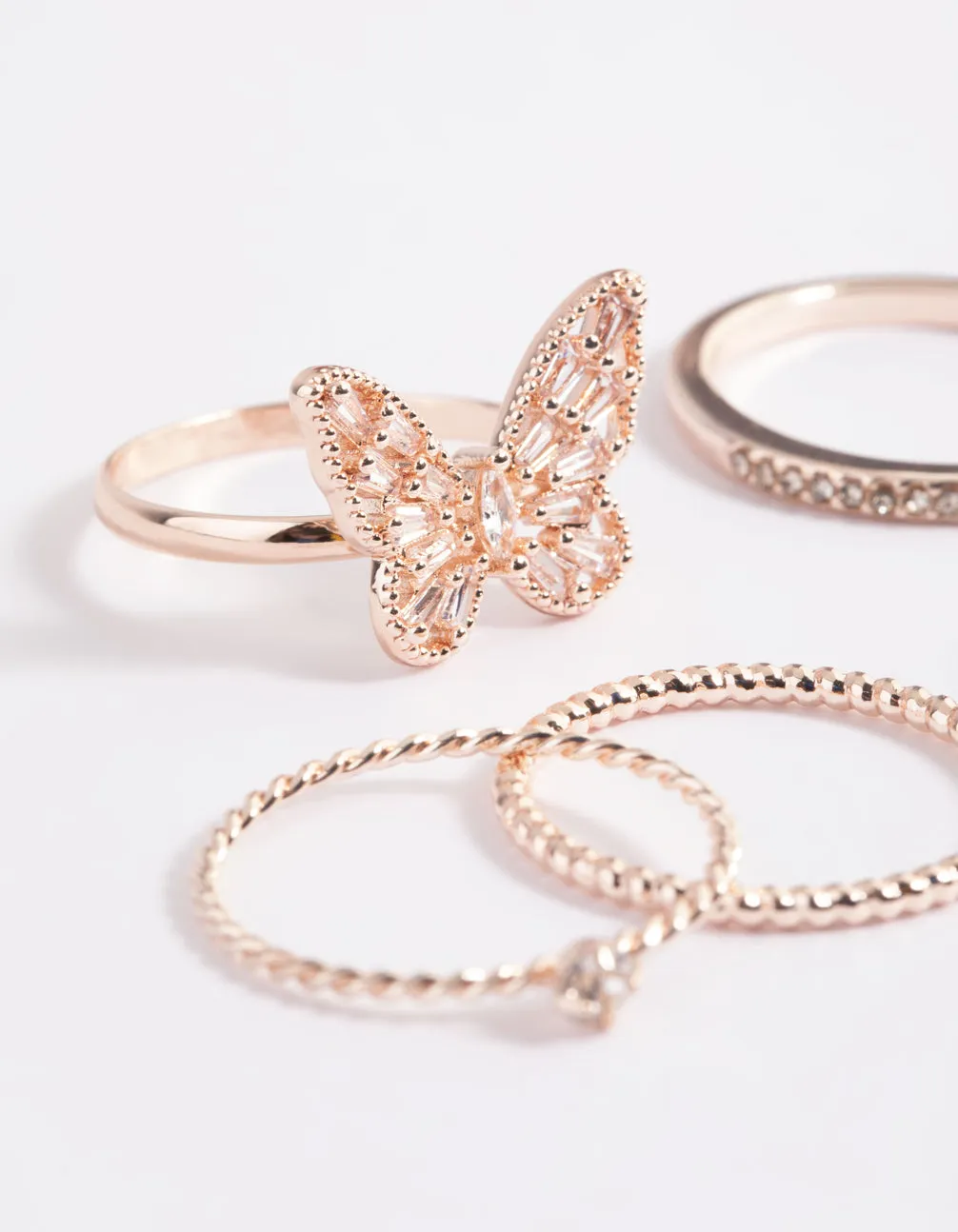Rose Gold Filigree Butterfly Ring 5-Pack