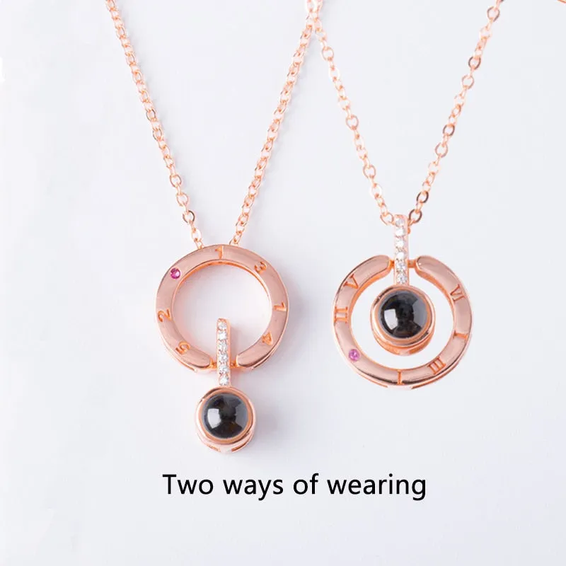 Rose Gold&Silver Pendant Romantic Love Memory Wedding Necklace