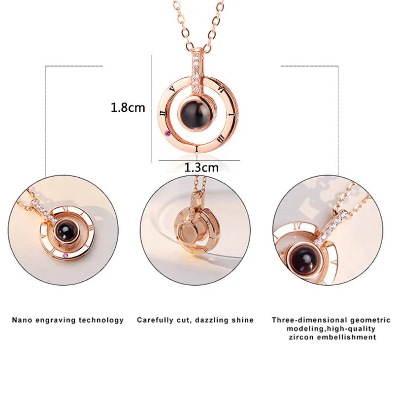 Rose Gold&Silver Pendant Romantic Love Memory Wedding Necklace