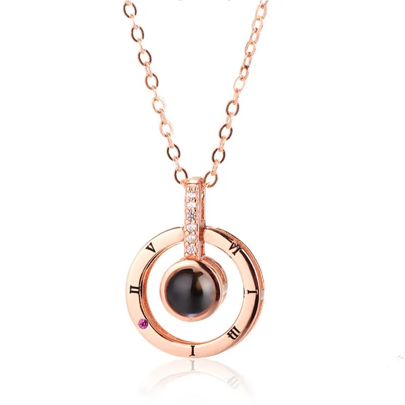 Rose Gold&Silver Pendant Romantic Love Memory Wedding Necklace