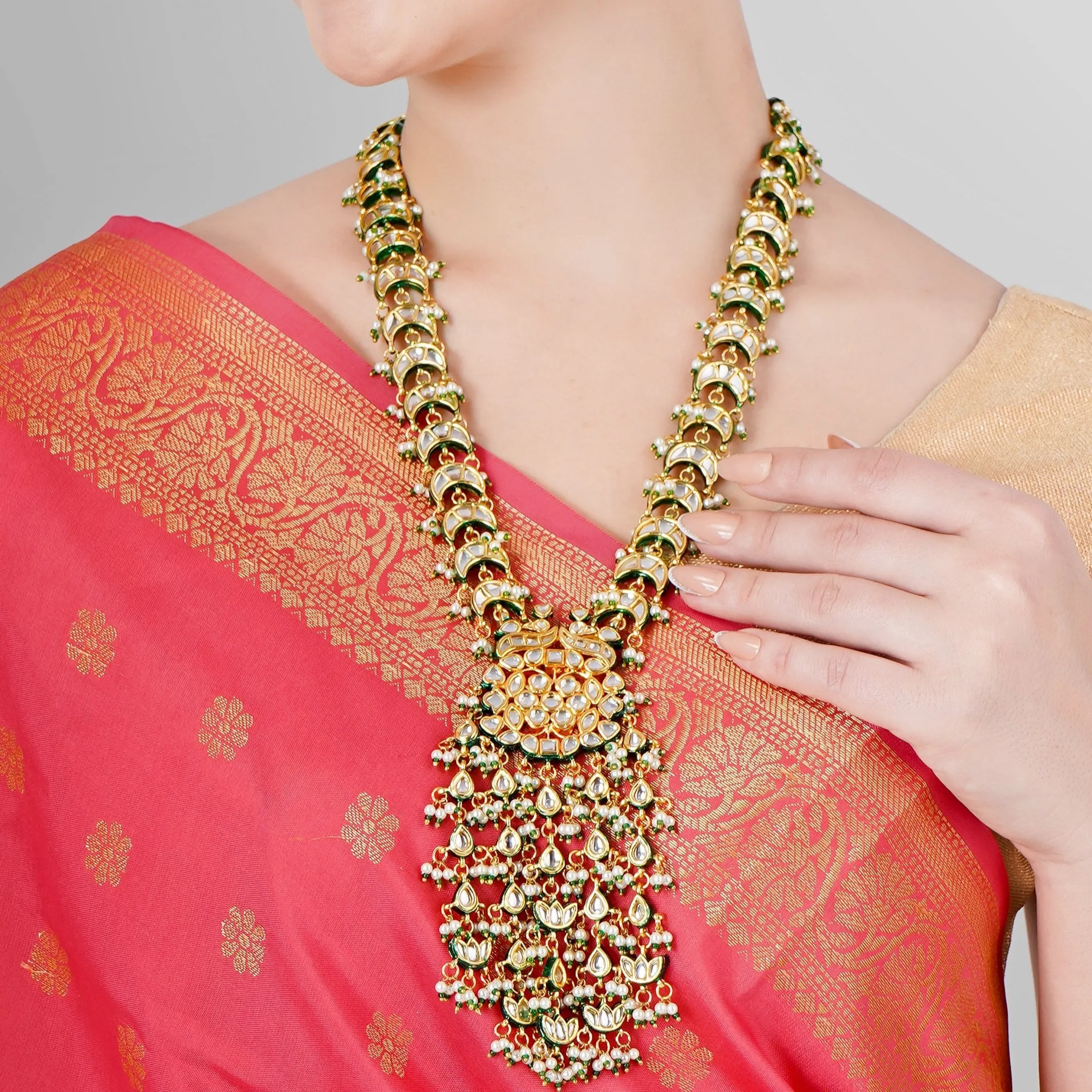 ROYAL KUNDAN POLKI MEENAKARI TASSLE NECKLACE SET