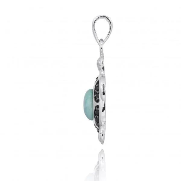 Sea Turtle Pendant Necklace with Larimar and Black Spinel