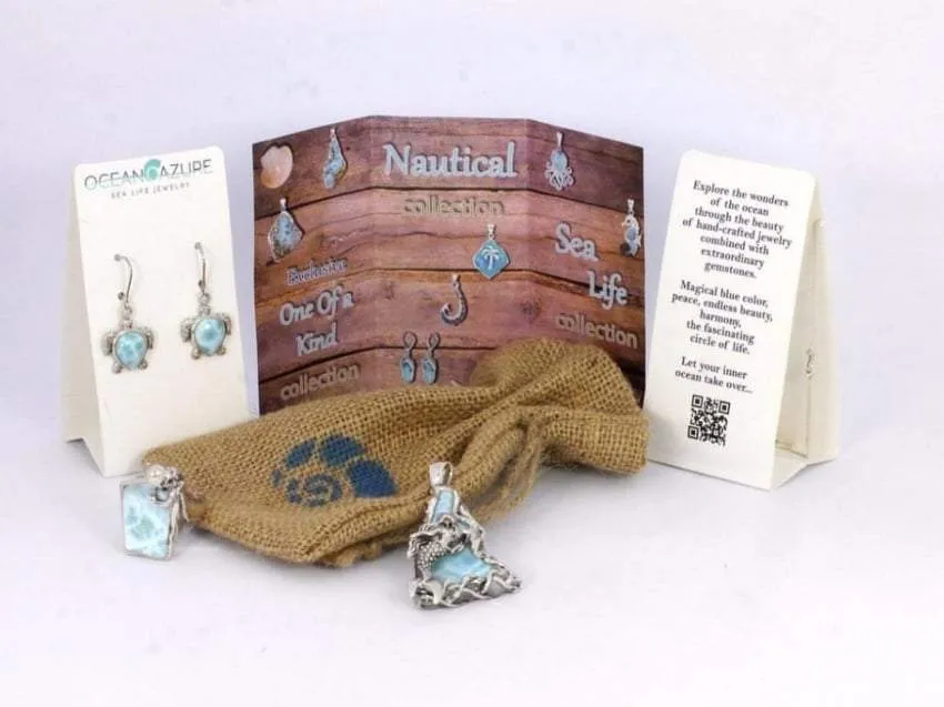 Sea Turtle Pendant Necklace with Larimar and Black Spinel