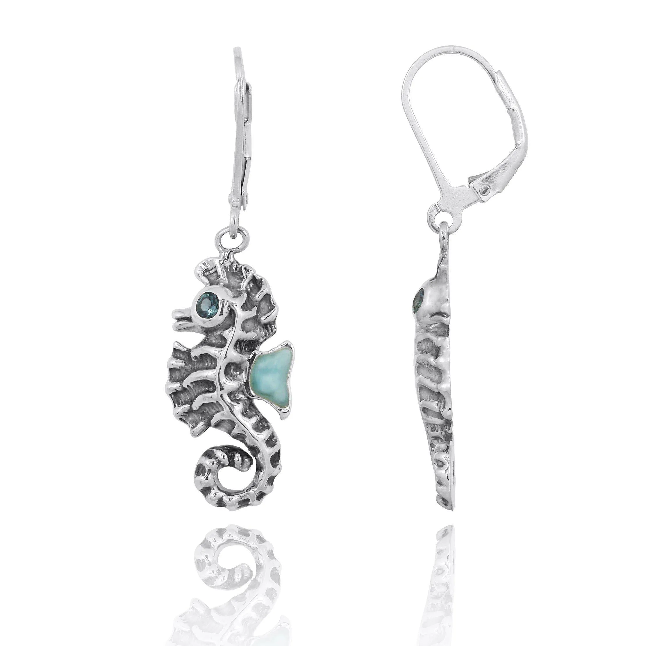 Seahorse Earrings with Larimar and London Blue Topaz