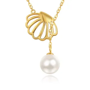 Seashell Pearl Necklace Gold Plated 925 Sterling Silver Pearl Y Necklace Seashell Pendant Pearl Jewelry Gifts for Women Girls