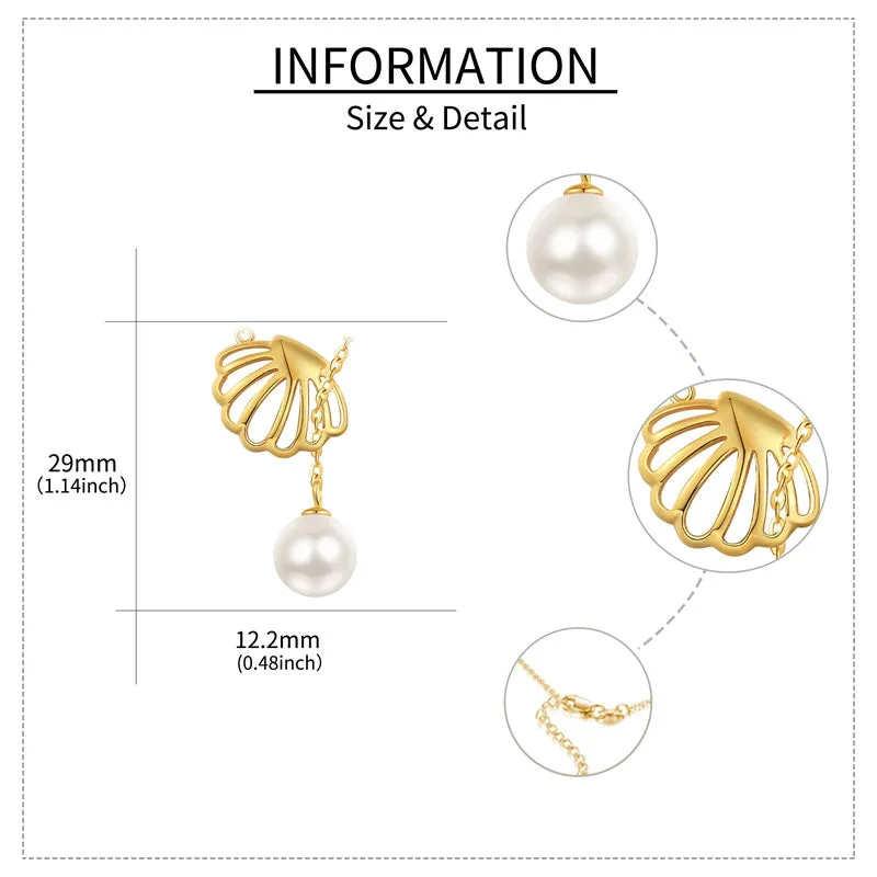 Seashell Pearl Necklace Gold Plated 925 Sterling Silver Pearl Y Necklace Seashell Pendant Pearl Jewelry Gifts for Women Girls