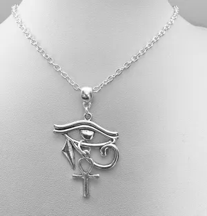 Silver Colored Necklace w/ Eye of Horus and Ankh Detail
