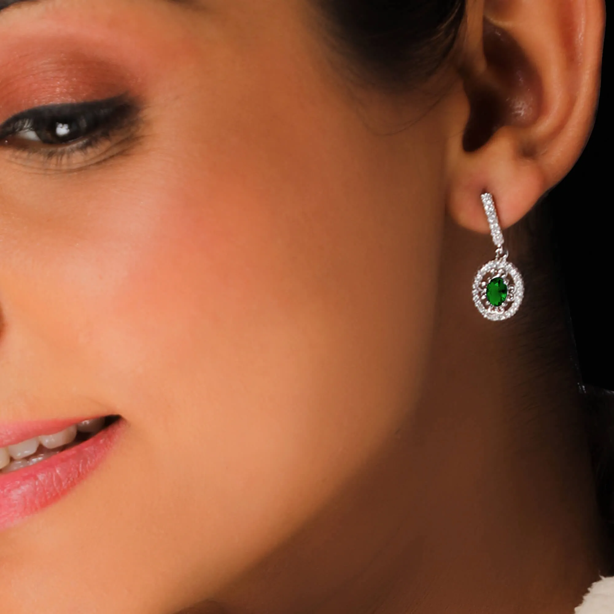 Silver Forest Green Drop Earrings